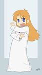 :d blonde_hair blue_eyes child closed_labcoat commentary crossed_arms feguimel labcoat laughing long_hair looking_at_viewer nichijou open_mouth oversized_clothes pose professor_shinonome signature smile solo standing steins;gate two-tone_background v-shaped_eyebrows 