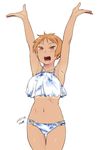  :d armpits arms_up bikini open_mouth orange_eyes orange_hair original short_hair smile swimsuit tan tsukudani_(coke-buta) tsurime-chan 