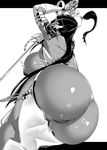  ass bracelet breasts censored circlet dark_skin fate/grand_order fate_(series) from_behind greyscale huge_ass ion_(cation) jewelry large_breasts long_hair looking_at_viewer looking_back monochrome mosaic_censoring partially_visible_anus pussy ring scheherazade_(fate/grand_order) sideboob solo staff thick_thighs thighs thumb_ring veil very_long_hair 
