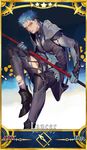  armor blue_hair bodysuit cosplay crossdressing earrings fate/grand_order fate/stay_night fate_(series) gae_bolg jewelry lancer male_focus pauldrons polearm red_eyes rei_(sanbonzakura) scathach_(fate)_(all) scathach_(fate/grand_order) scathach_(fate/grand_order)_(cosplay) servant_card_(fate/grand_order) solo spear weapon 