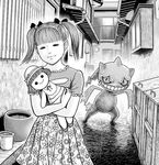  1girl banette doll junji_ito monochrome official_art pokemon twintails 