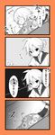  4koma :3 ahoge comic covering covering_face detached_sleeves kagamine_len kotatsu male_focus mizuhoshi_taichi multiple_boys oliver_(vocaloid) orange_background pillow simple_background sleeping sparkle table vocaloid 