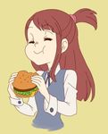  1girl brown_hair eating hamburger kagari_atsuko little_witch_academia upper_body 