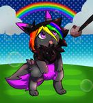  2017 alternate_color canine digital_media_(artwork) eevee fan_character female feral fur hair hi_res mammal nintendo open_mouth pen pok&eacute;mon pokepuff rainbow raven_eevee raveneevee simple_background solo standing video_games 