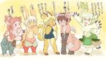  1boy 4girls animalization artist_request blonde_hair brown_hair furry glasses green_eyes grey_hair made_in_abyss multiple_girls nanachi_(made_in_abyss) regu_(made_in_abyss) riko_(made_in_abyss) twintails 