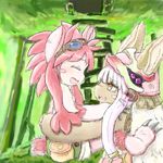  2girls animal_ears artist_request brown_eyes character_request furry made_in_abyss multiple_girls nanachi_(made_in_abyss) open_mouth pink_hair white_hair 