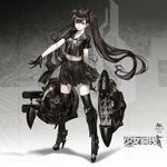  armor armored_boots black_eyes black_footwear black_gloves black_hair black_legwear black_serafuku black_shirt black_skirt boots bow bowtie collarbone crop_top floating_hair full_body girls_frontline gloves high_heel_boots high_heels highres infukun knee_boots long_hair looking_at_viewer midriff miniskirt navel open_mouth ouroboros_(girls_frontline) platform_boots platform_footwear pleated_skirt school_uniform serafuku shirt short_sleeves skirt smile solo standing stomach thighhighs twintails very_long_hair white_bow white_neckwear zettai_ryouiki 