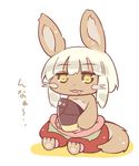  artist_request brown_eyes furry grey_hair made_in_abyss nanachi_(made_in_abyss) open_mouth rabbit 