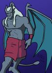  2006 anthro biceps disney gargoyle gargoyles hair male muscular muscular_male othello pose smile solo towel unknown_artist white_hair wings 