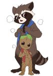  anthro brown_fur duo flora_fauna fur groot guardians_of_the_galaxy humanoid male mammal manmosu_marimo marvel nude open_mouth plant raccoon rocket_raccoon simple_background sweat teeth towel white_background 