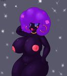 abstract_background afro big_breasts blush breasts ear_piercing eyeshadow female hair huge_breasts jewelry lipstick locoroco looking_at_viewer majoline makeup moja necklace nipples not_furry nude piercing purple_hair pussy red_eyes solo starit thick_lips 