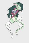 2017 anthro barbadosslim blush bottomless bra breasts cat cleavage clothed clothing clothing_lift cute dreamkeepers feline female fur green_fur green_hair hair legwear lilith_calah long_ears long_hair long_socks long_tail mammal markings nervous purple_eyes pussy raised_shirt shirt simple_background socks solo spread_legs spreading stockings tan_belly thigh_highs underwear white_background white_fur 