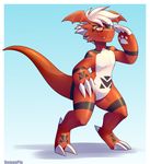  2017 absurd_res claws digimon dragon eyewear fan_character fanmon glasses guilmon hair hi_res invalid_tag lizard male remonpie reptile scalie silver_hair simple_background slim smile sol_(character) sol_the_guilmon solo toe_claws vee4eva yellow_eyes 