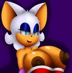  anthro areola big_breasts breasts clothing duzell female fur huge_breasts nipples rouge_the_bat simple_background smile solo sonic_(series) white_fur 