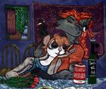  alcohol anthro beverage breah_wren ear_piercing female finian_wren hair hyena katyech male mammal marsupial piercing red_hair romantic smoking spots sugar_glider 