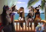  5_fingers anthro blue_eyes canine clothing day detailed_background equine female hooves horse lagomorph male mammal nightdancer_(character) outside pale_eyes panties rabbit sitting sky smile standing underwear wolf yana-r yellow_eyes 
