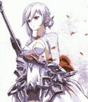  armor dress highres petals short_hair silver_eyes silver_hair sinoalice snow_white_(sinoalice) solo ume_(yume_uta_da) weapon 