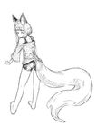  ahoge animal_ear_fluff animal_ears ass back bare_legs barefoot commentary_request fox_ears fox_girl fox_girl_(jaco) fox_tail from_behind full_body greyscale jaco leaning_forward looking_back monochrome off-shoulder_sweater original outstretched_arms short_hair short_hair_with_long_locks shorts sidelocks sketch solo standing sweater tail thick_eyebrows white_background 