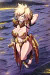  armor armpits bakugou_mitsuki barefoot bikini_armor blonde_hair boku_no_hero_academia breasts brown_eyes cleavage feet full_body gron large_breasts linkerluis loincloth looking_at_viewer nail_polish navel one_arm_up outdoors short_hair shoulder_armor solo spiked_hair standing sword toes weapon 