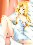  1boy 1girl blonde_hair blue_eyes blush breasts footjob nipples no_bra no_panties penis pussy ryuumonbuchi_touka saki small_breasts smile takappe 