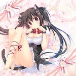  animal_ears ass bangs barefoot bell black_hair black_ribbon bow bowtie breasts cat_ears cat_girl cat_tail cleavage commentary_request daisy dress extra_ears eyebrows_visible_through_hair flower frilled_skirt frilled_sleeves frills hair_between_eyes hair_bow hair_ornament hair_ribbon hands_up jingle_bell knees_up korie_riko large_breasts long_hair looking_at_viewer original paw_pose pink_bow puffy_short_sleeves puffy_sleeves purple_bow purple_eyes red_bow red_neckwear ribbon short_dress short_sleeves skirt solo tail toenails toes twintails very_long_hair white_flower wrist_straps 
