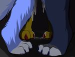  2017 4_toes anthro barefoot canine claws cloufy cum digital_media_(artwork) digitigrade duo fan_character feet foot_fetish foot_focus fox fur hair hi_res hindpaw male male/male mammal multicolored_hair pawpads paws sex simple_background toe_claws toes white_fur 