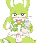  balls bell_collar briefs clothing collar cub cum cum_in_bottle erection fur green_fur humanoid_penis lagomorph male mammal nothingtomilk penis rabbit shirt sitting solo t-shirt underwear whiskers young 