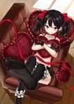  :q absurdres ankle_garter bangs black_gloves black_hair black_legwear bow choker couch dutch_angle feet frilled_choker frilled_gloves frilled_pillow frills garters glove_bow gloves hair_bow heart heart_pillow highres indoors kikimi licking_lips love_live! love_live!_school_idol_project lying navel no_shoes on_back pillow pillow_hug plaid_pillow pov_feet purple_eyes red_bow red_eyes ribbon_choker smile soles solo thighhighs toes tongue tongue_out twintails window_shade wooden_floor yazawa_nico 