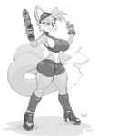  2016 anthro anthrofied big_breasts boots breast_expansion breasts butt_expansion canine clothed clothing cosplay crossgender erect_nipples eyewear female footwear fox fur goggles gun hi_res mammal metroid miles_prower monochrome navel nintendo nipple_bulge nipples ranged_weapon samus_aran signature simple_background skimpy snao solo sonic_(series) video_games weapon white_fur 