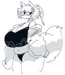  animal_humanoid big_breasts black_and_white breasts cat_humanoid cleavage clothed clothing eyewear feline female gats glasses huge_breasts humanoid mammal michigan_(gats) monochrome slightly_chubby solo 