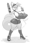  &lt;3 2016 anthro areola big_breasts breast_expansion breasts canine cleavage clothed clothing cosplay crossgender erect_nipples female fox gun hi_res huge_breasts mammal metroid miles_prower monochrome nintendo nipple_bulge nipples ranged_weapon samus_aran simple_background skimpy snao solo sonic_(series) torn_clothing video_games weapon 