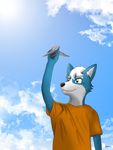  arwing blue_fur canine child clothing cloud fox fur green_eyes gupa507 hair imagination mammal marcus_mccloud model multicolored_fur nintendo playing shirt sky smile star_fox toy two_tone_fur video_games white_fur white_hair young 