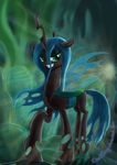  2017 cave changeling crown deathpwny fangs female feral friendship_is_magic green_eyes green_hair grin hair horn insect_wings inside looking_at_viewer membranous_wings my_little_pony queen_chrysalis_(mlp) smile solo spread_wings teeth wings 