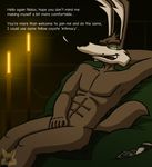  2015 abs anthro canine condom coyote hand_on_crotch loonatics_unleashed looney_tunes male mammal muscular nude pecs pills sitting smile solo teasing tech_e_coyote thizorac warner_brothers 
