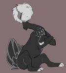  2013 3_toes ambiguous_gender arm_tuft avian beak bird black_feathers black_fur chest_tuft chicken chicken_gryphon covered_eyes crossed_arms digital_drawing_(artwork) digital_media_(artwork) digitigrade feathers featureless_crotch feral fluffy front_view full-length_portrait fur grey_beak grey_feathers gryphon hair_over_eyes head_tuft hi_res hybrid leg_tuft long_neck looking_away multicolored_feathers multicolored_fur neck_tuft nude on_hind_legs open_mouth open_smile paws pink_background polish_chicken portrait quadruped side_view simple_background sitting slothbug smile solo spots tail_feathers toeless_(marking) toes tuft two_tone_feathers two_tone_fur white_fur white_spots 