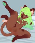  2017 anthro breasts feline female green_hair hair mammal nickii nipples nude pawpads pussy solo 