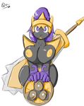  aegislash anthro areola breasts female looking_at_viewer melee_weapon nintendo nipples pok&eacute;mon purple_eyes quin-nsfw shield simple_background smile solo sword video_games weapon white_background 