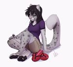  4_toes 5_fingers anthro black_hair black_pawpads blue_eues clothed clothing feline female hair leopard mammal pawpads sile simple_background smile toes whiskers white_background wolflady 