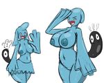  ! ? anthro areola breasts duo female navel nintendo nipples nude open_mouth pok&eacute;mon quin-nsfw simple_background video_games white_background wobbuffet wynaut 