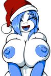  areola big_breasts blue_hair breasts christmas eyes_closed female hair hat holidays jet_(quin_nsfw) navel nipples nude open_mouth quin-nsfw santa_hat tongue 