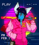  3d_effect baseball_bat blood blue_hair bruised hair headphones hotline_miami human mammal vhs xenny 