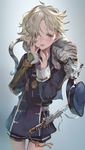  blonde_hair freckles gokotai gokotai's_tigers hair_over_one_eye highres lips long_sleeves looking_at_viewer male_focus nurumi parted_lips sheath sheathed shorts solo sword teeth tiger tiger_cub touken_ranbu weapon white_tiger yellow_eyes 