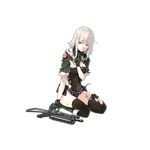  bangs belt belt_pouch black_legwear blue_eyes blunt_bangs boots breasts covering covering_breasts cross-laced_footwear dagger expressionless eyebrows_visible_through_hair full_body fur_trim girls_frontline gloves green_gloves grey_hair gun hao_(patinnko) headphones highleg highleg_leotard holster knee_boots lace-up_boots leotard looking_away medium_breasts pouch pp-19_(girls_frontline) pp-19_bizon sitting solo submachine_gun thigh_holster thighhighs torn_clothes transparent_background turtleneck walkie-talkie wariza weapon 