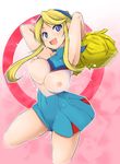  bad_id bad_pixiv_id blonde_hair blue_eyes bouncing_breasts breasts cheerleader heroman highres impossible_clothes impossible_shirt large_breasts lina_davis nipples pom_poms see-through shachi_kamaboko shirt solo 