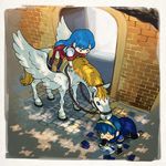  1girl animal blue_hair card chibi fire_emblem fire_emblem:_ankoku_ryuu_to_hikari_no_tsurugi fire_emblem:_monshou_no_nazo fire_emblem:_shin_ankoku_ryuu_to_hikari_no_tsurugi fire_emblem:_shin_monshou_no_nazo fire_emblem_cipher licking marth pegasus pegasus_knight riding sheeda tears 