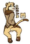  3_toes al-cat anus backsack balls blush bottomless brown_fur cat clothed clothing cream_(al-cat) feline fur green_eyes holding_tail hoodie looking_back male mammal pawpads simple_background solo toes tongue tongue_out 