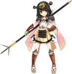  armor black_hair full_body hair_ornament hairband hand_on_hip holding holding_spear holding_weapon looking_at_viewer ootakasayama_(oshiro_project) oshiro_project oshiro_project_re polearm short_hair skirt smile solo spear thighhighs transparent_background weapon yellow_eyes yuunagi_(seventh_heaven) 