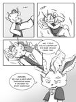  alolan_meowth ban_(artist) bed clothing collar comic eeveelution feifei leafeon male male/male meowth nintendo pok&eacute;mon regional_variant simple_background text video_games 