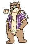  al-cat anthro balls bear blush bottomless brown_eyes clothed clothing foreskin humanoid_penis mammal navel norton_(al-cat) open_jacket penis simple_background standing uncut 