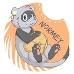  3_toes al-cat backpack balls black_nose blue_eyes blush ferret fur grey_fur mammal mustelid normey_(al-cat) pawapds simple_background toes 